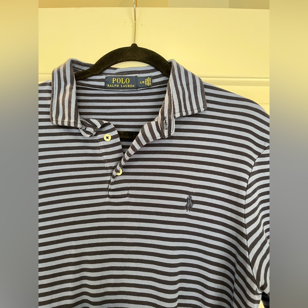Ralph Lauren Men's Blue-Gray and Navy Striped Polo